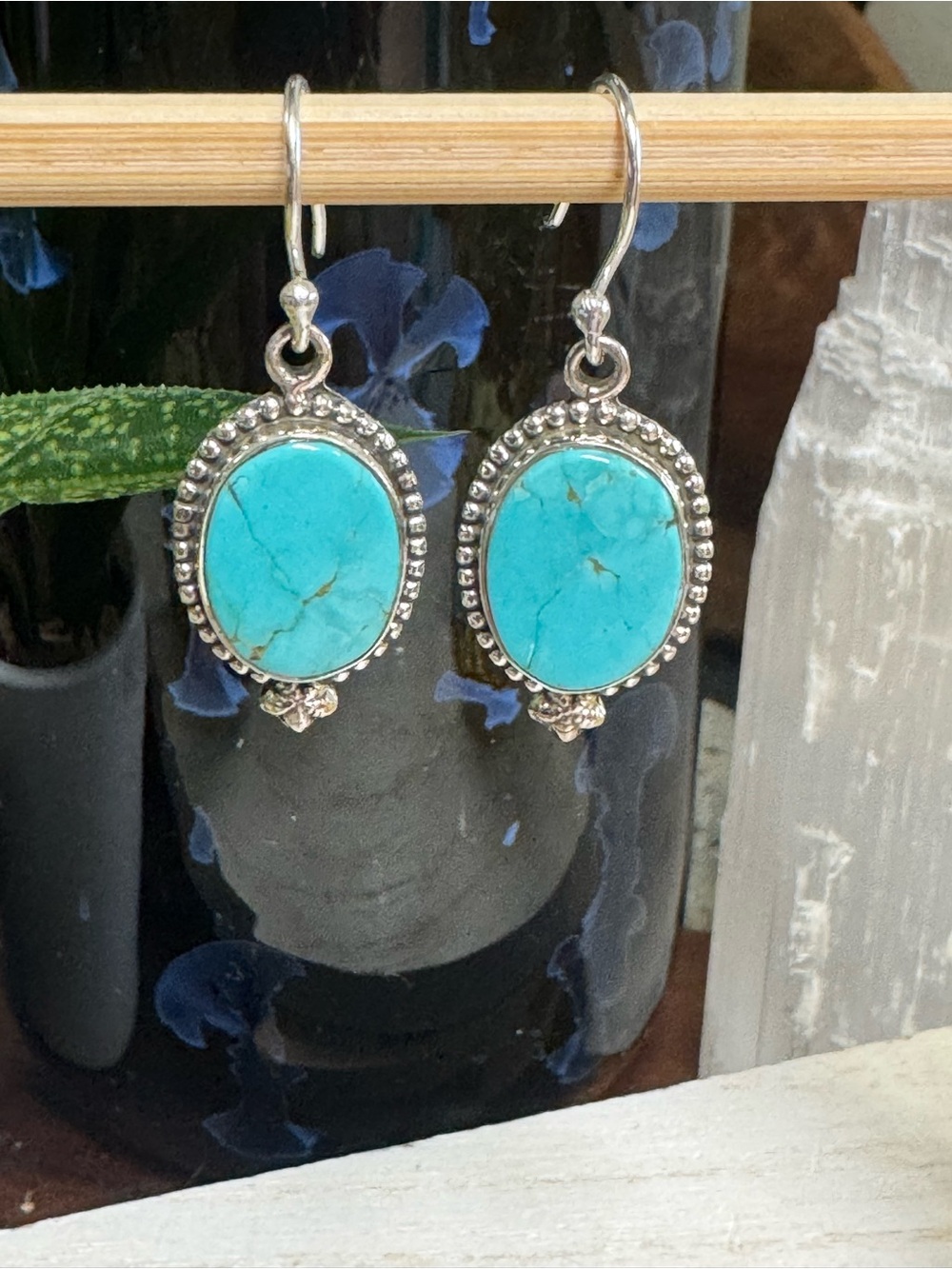 Kingman Turquoise Oval Drop Sterling Silver Earrings - Southwestern
